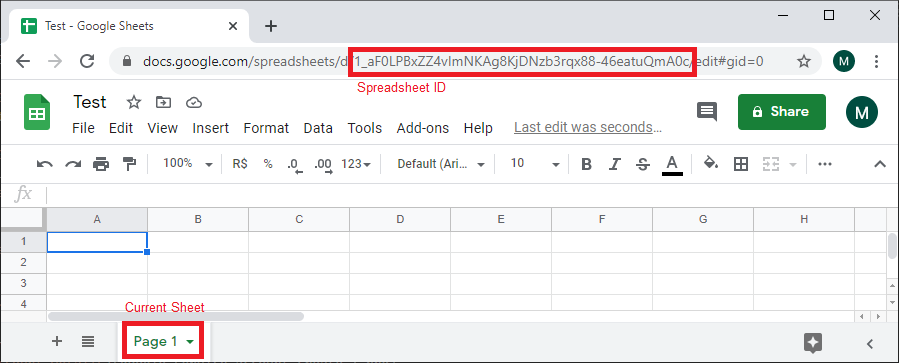 Google Sheets screen and highlighted where to get the information